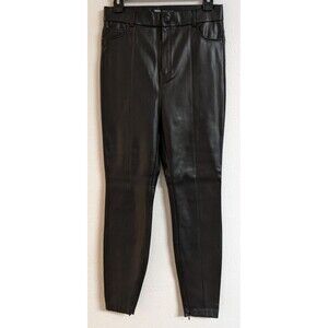 ZARA Women's Black Faux Leather Straight Skinny Zip Fly Pants M EXCELLENT!!